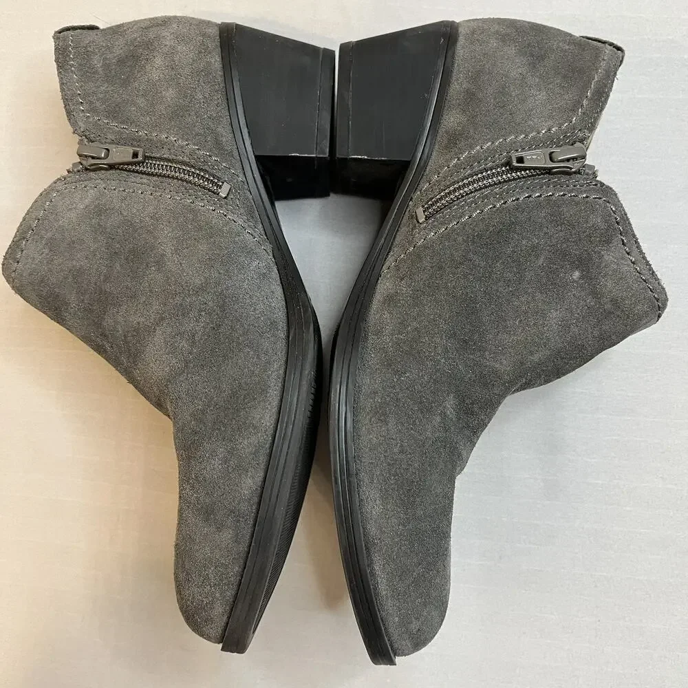 Naturalizer Zarie Ankle Boots/Bootie Womens 6.5N Gray Suede Short Side Zip